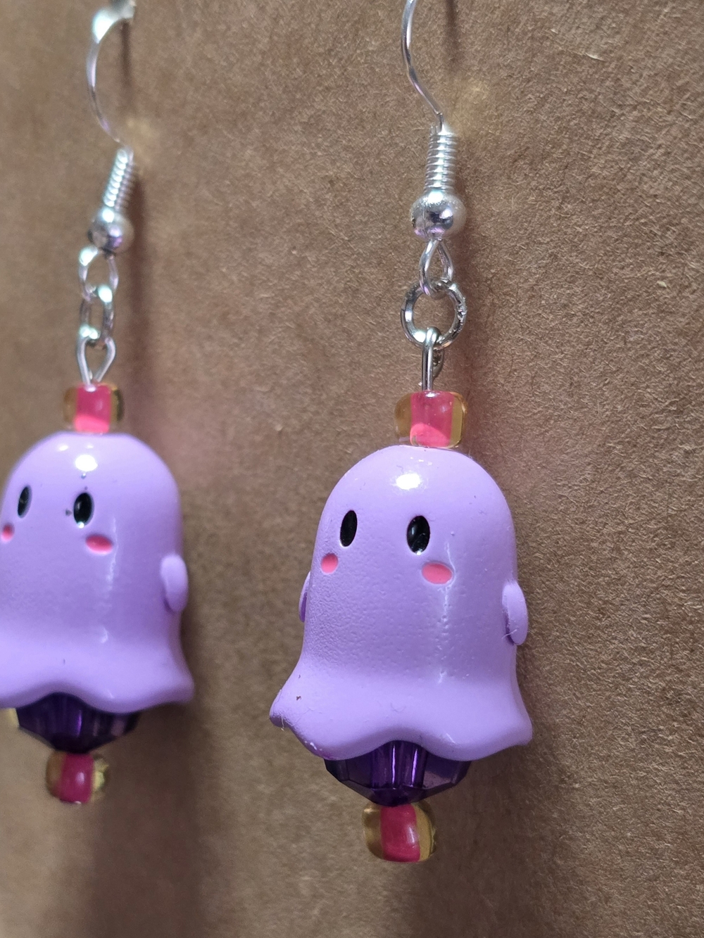 Handmade Kawaii Spooky Cute Purple Ghost Dangle Earrings